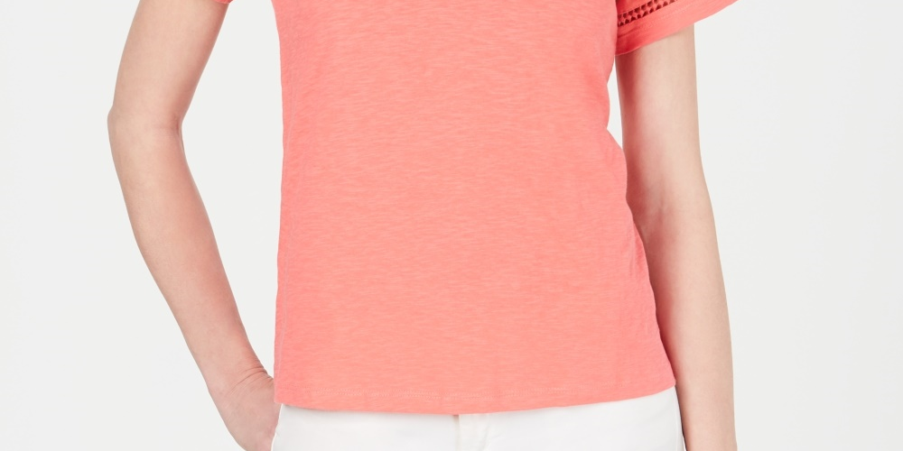 Blusa feminina Charter Club de algodão com decote aberto, rosa, tamanho grande