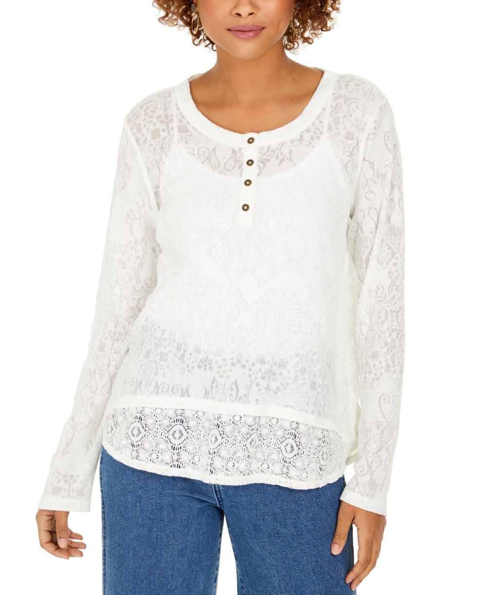 Top Henley de renda feminino Style &amp; Co, branco, tamanho XX-G