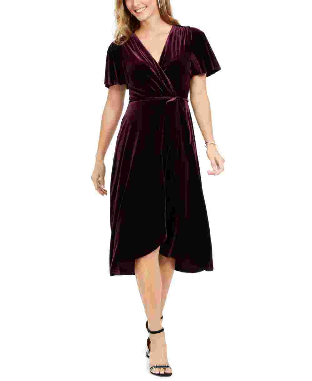 Vestido envelope falso de veludo feminino Vince Camuto, vermelho, tamanho 8