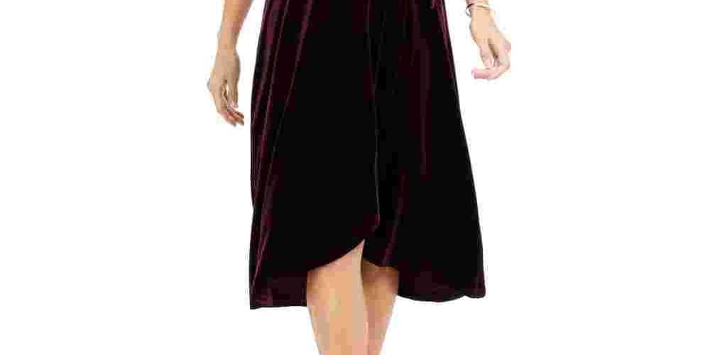 Vestido envelope falso de veludo feminino Vince Camuto, vermelho, tamanho 8