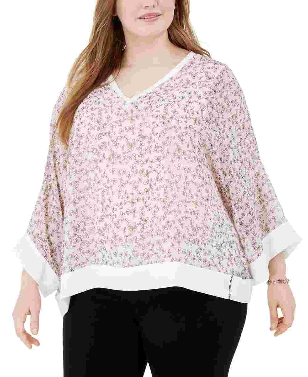 Tommy Hilfiger Top de chiffon estampado plus size feminino rosa tamanho 3X
