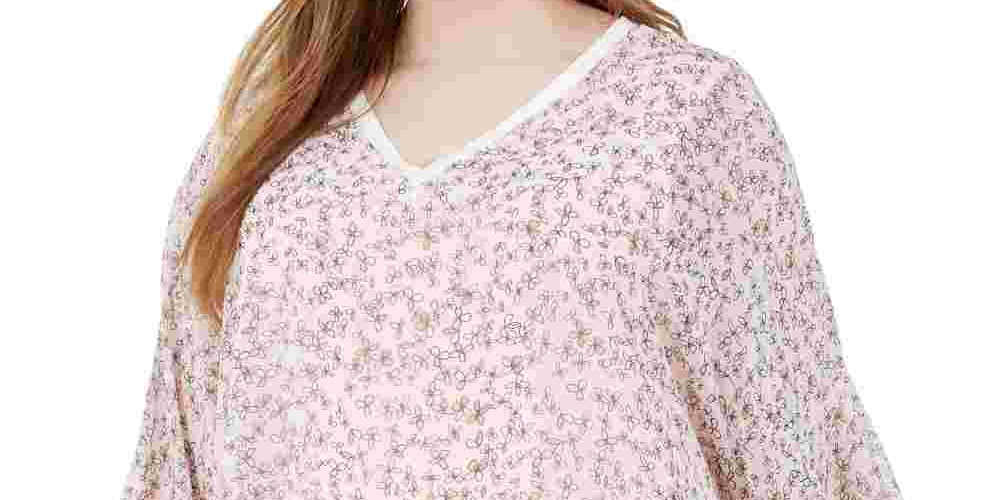 Tommy Hilfiger Top de chiffon estampado plus size feminino rosa tamanho 3X