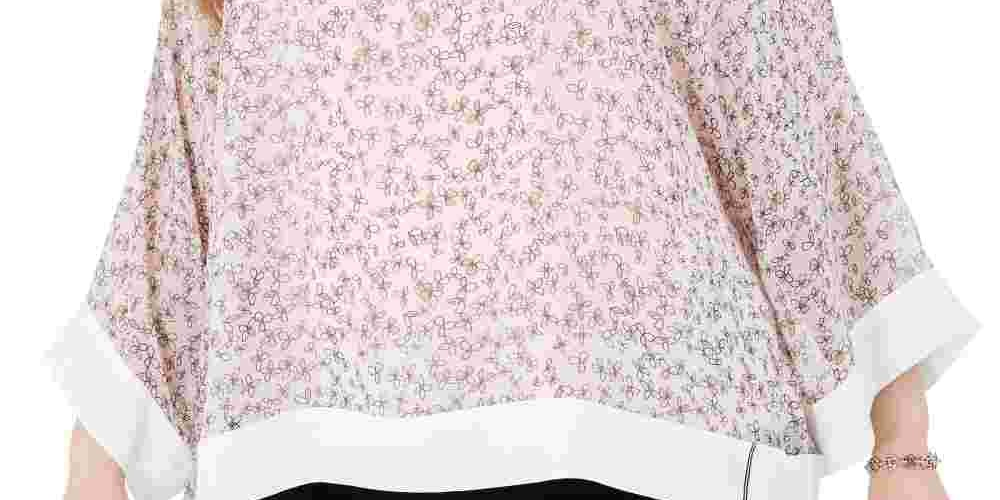 Tommy Hilfiger Top de chiffon estampado plus size feminino rosa tamanho 3X