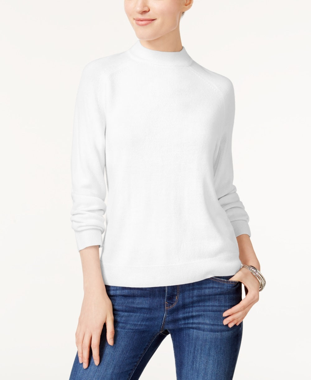 Karen Scott Suéter Feminino com Zíper nas Costas e Gola Simulada, Branco, Tamanho XXG