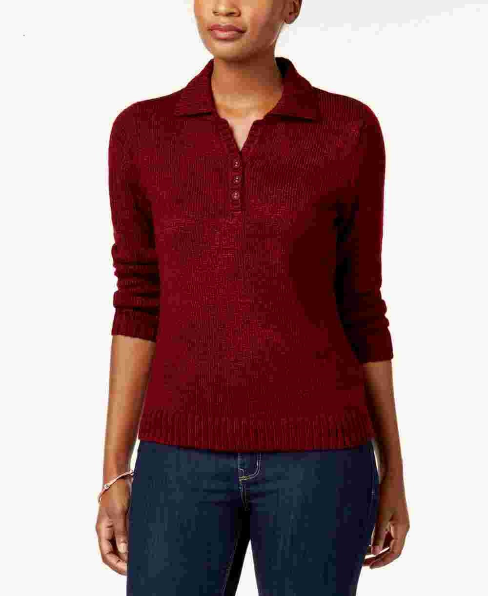 Karen Scott Suéter Feminino com Botões Marmorizados, Médio, Vermelho, Tamanho X-S