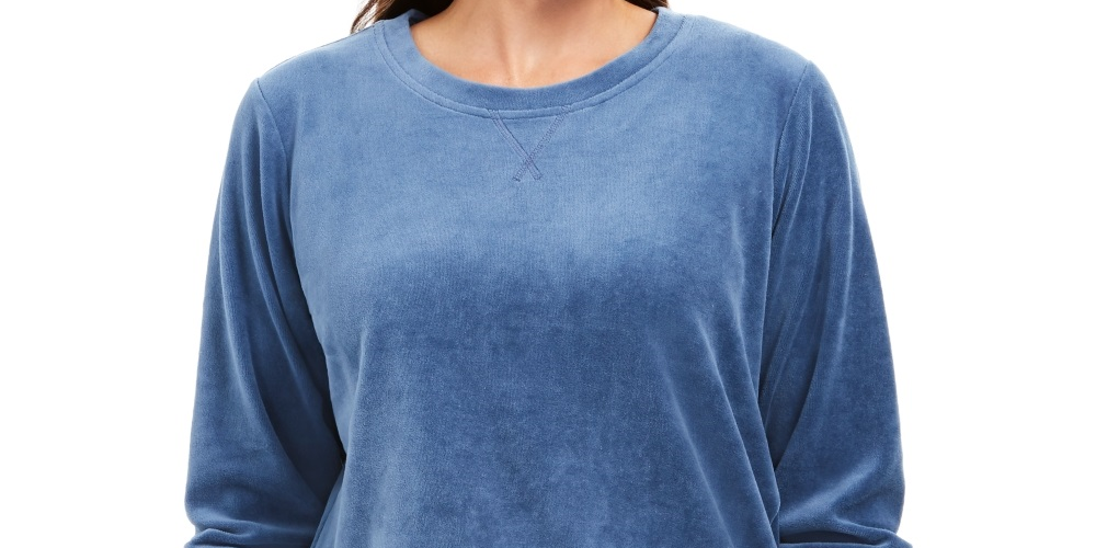 Karen Scott Moletom de veludo feminino azul tamanho pequeno extragrande