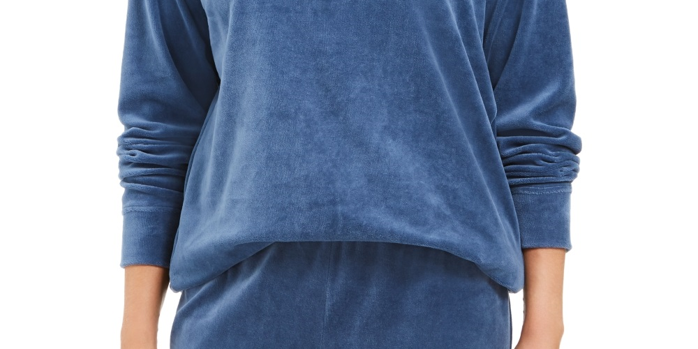 Karen Scott Moletom de veludo feminino azul tamanho pequeno extragrande