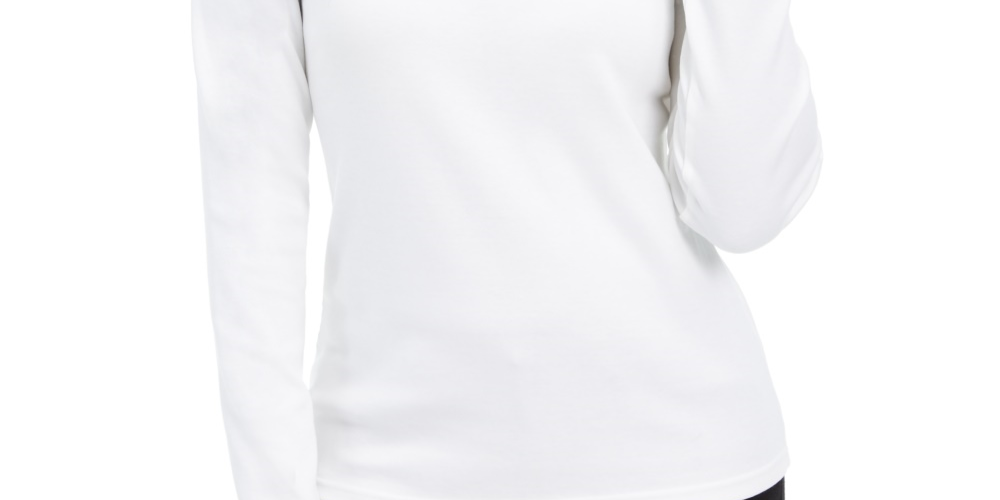 Karen Scott Blusa feminina pequena de algodão com gola alta e manga comprida, tamanho pequeno extragrande, branca