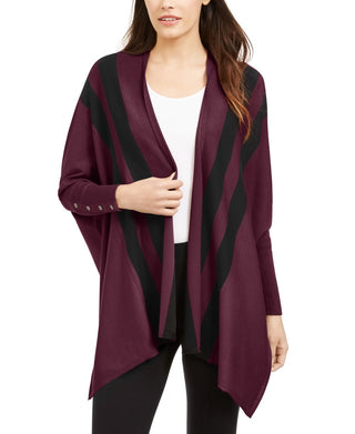 Cardigan feminino Alfani Petite listrado com abertura frontal, tamanho vermelho, Petite X-Large