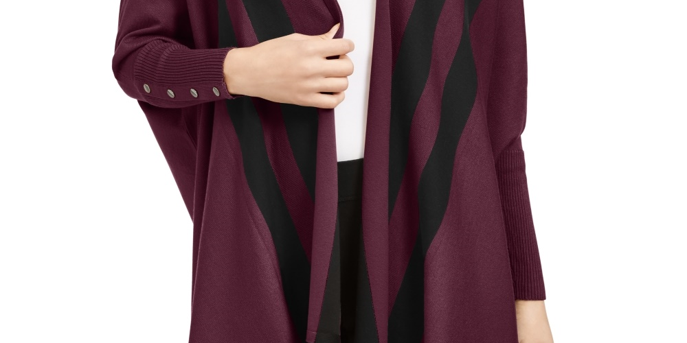 Cardigan feminino Alfani Petite listrado com abertura frontal, tamanho vermelho, Petite X-Large