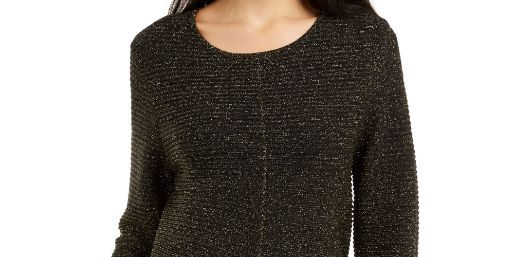 Alfani Suéter feminino pequeno metálico com balanço preto PS