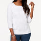 Karen Scott Blusa Feminina Listrada com Decote Quadrado e Renda, Branca, Tamanho Médio