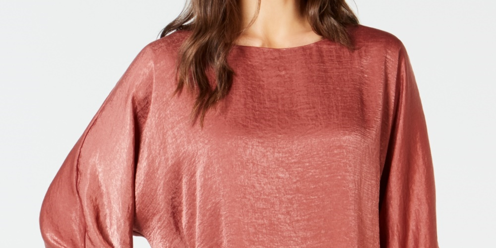 Blusa feminina Alfani de cetim lavado com manga dolman e bolhas, tamanho rosa, tamanho PL