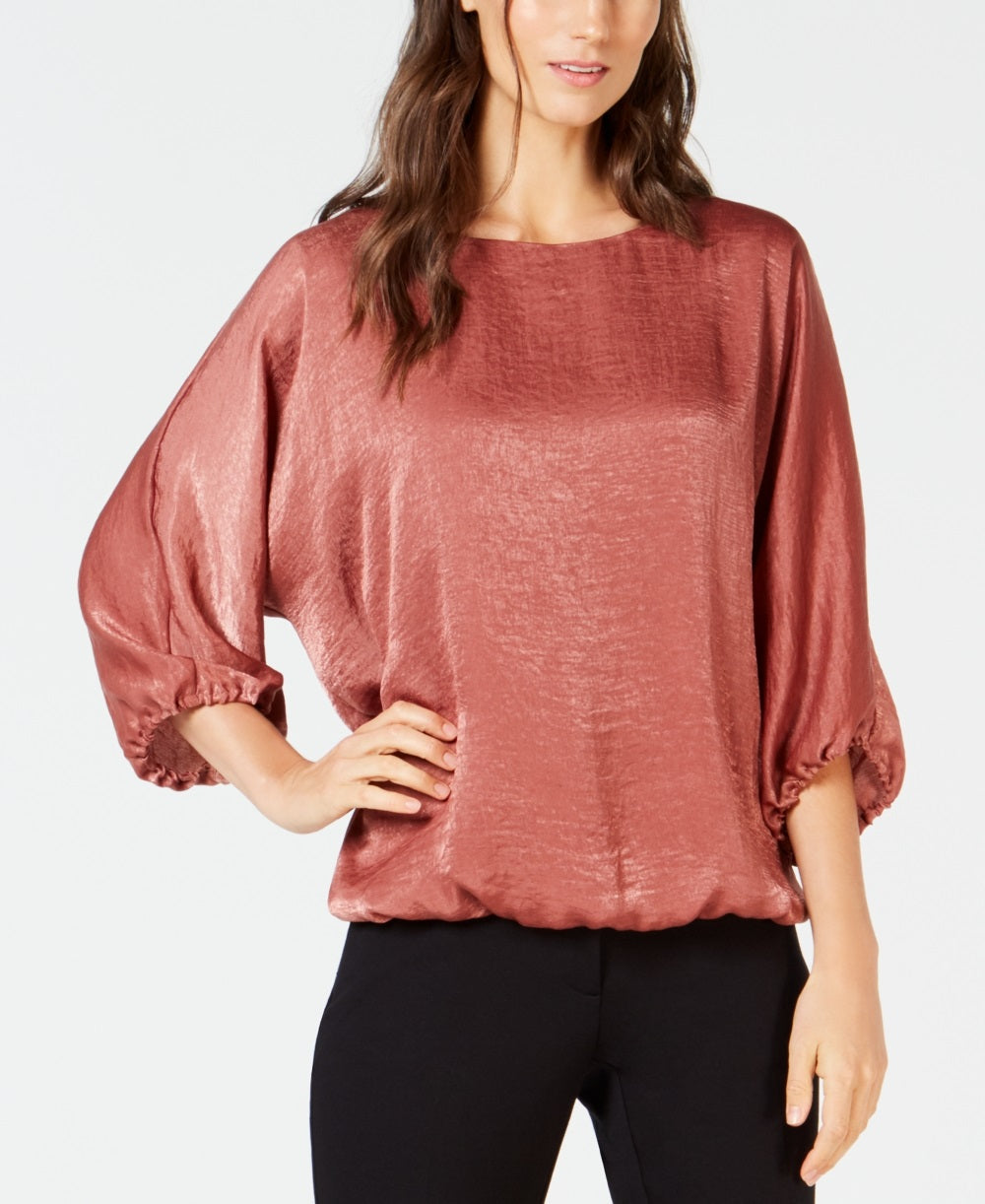 Blusa feminina Alfani de cetim lavado com manga dolman e bolhas, tamanho pequeno e rosa