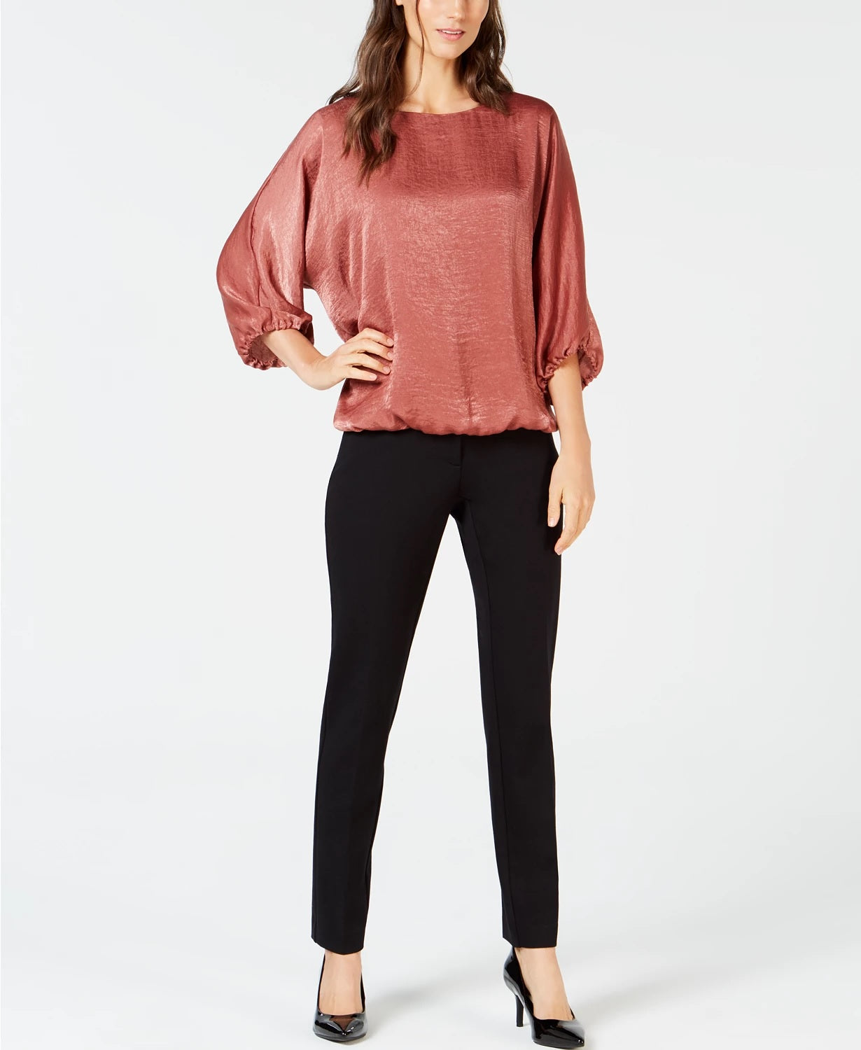 Blusa feminina Alfani de cetim lavado com manga dolman e bolhas, tamanho pequeno e rosa