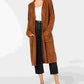 Cardigan feminino com bolsos e manga comprida, aberto, suéter espanador, tamanho pequeno, marrom, Hooked UP by IOT