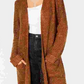 Cardigan feminino com bolsos e manga comprida, aberto, suéter espanador, tamanho pequeno, marrom, Hooked UP by IOT