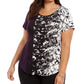 Camiseta feminina Alfani Petite estampada com bainha redonda, roxa, tamanho Petit