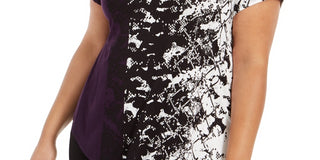 Camiseta feminina Alfani Petite estampada com bainha redonda, roxa, tamanho Petit