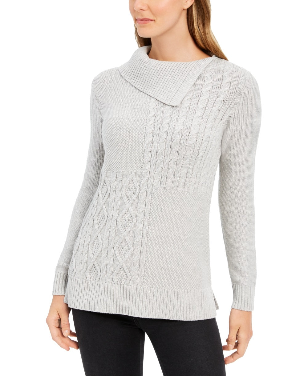 Suéter feminino Charter Club com gola redonda e tricô, tamanho pequeno, médio, cinza