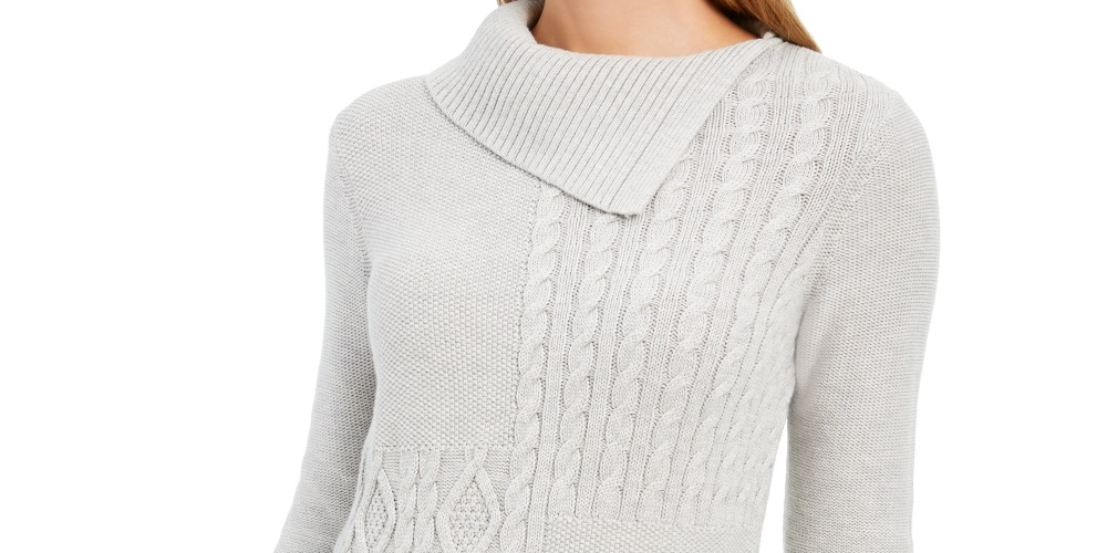 Suéter feminino Charter Club com gola redonda e tricô, tamanho pequeno, médio, cinza