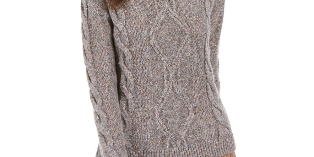 Suéter feminino Charter Club com decote careca e glitter, cinza, tamanho pequeno