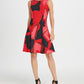 Vestido feminino DKNY com estampa floral abstrata e ajuste evasê - vermelho, tamanho 8