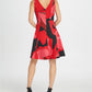 Vestido feminino DKNY com estampa floral abstrata e ajuste evasê - vermelho, tamanho 8