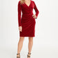 Vestido feminino DKNY com babados laterais de veludo e bainha, vermelho, tamanho 6