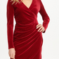 Vestido feminino DKNY com babados laterais de veludo e bainha, vermelho, tamanho 6