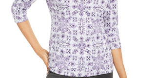 Karen Scott Blusa Henley Feminina Estampada Manga 3/4 Cinza Cassis Tamanho PS-