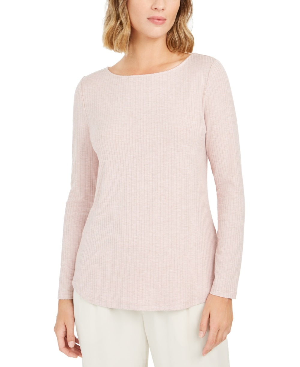 Top feminino com decote canoa canelado Charter Club, rosa, tamanho P