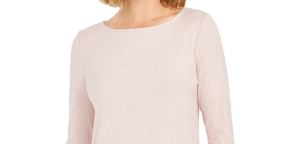 Top feminino com decote canoa canelado Charter Club, rosa, tamanho P
