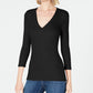 Blusa feminina com decote em V da INC International Concepts, preta, tamanho pequeno médio