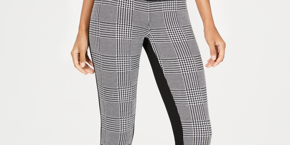 Legging feminina INC International Concepts Petite Houndstooth Front Ponte Back, preta, tamanho 16 P