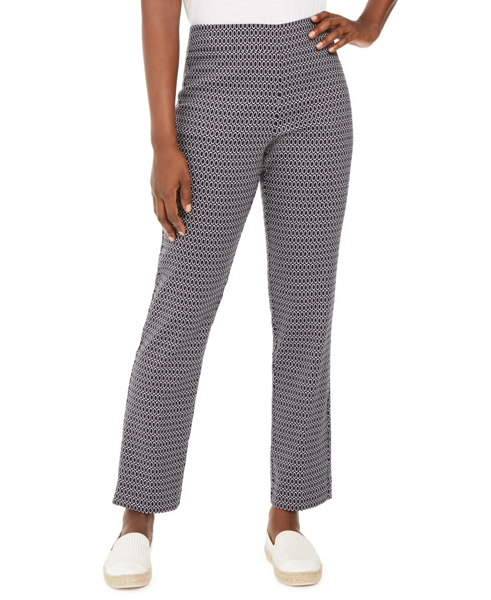 Calças femininas com estampa oval em jacquard JM Collection, tamanho pequeno e azul