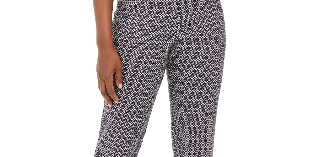 Calças femininas com estampa oval em jacquard JM Collection, tamanho pequeno e azul