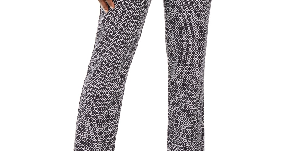 Calças femininas com estampa oval em jacquard JM Collection, tamanho pequeno e azul
