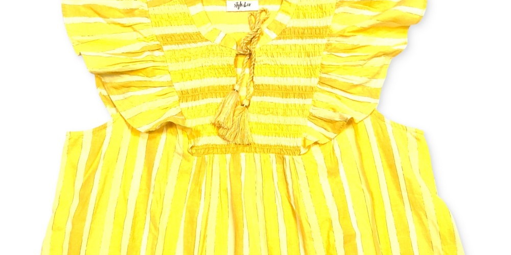 Blusa de algodão listrada com mangas e babados Style &amp; Co, tamanho XS, amarela, feminina