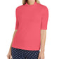 Camiseta feminina Charter Club Supima Cotton com gola alta, vermelha, tamanho grande