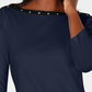 Karen Scott Top feminino de algodão com tachas e gola canoa, tamanho azul-marinho, tamanho PS