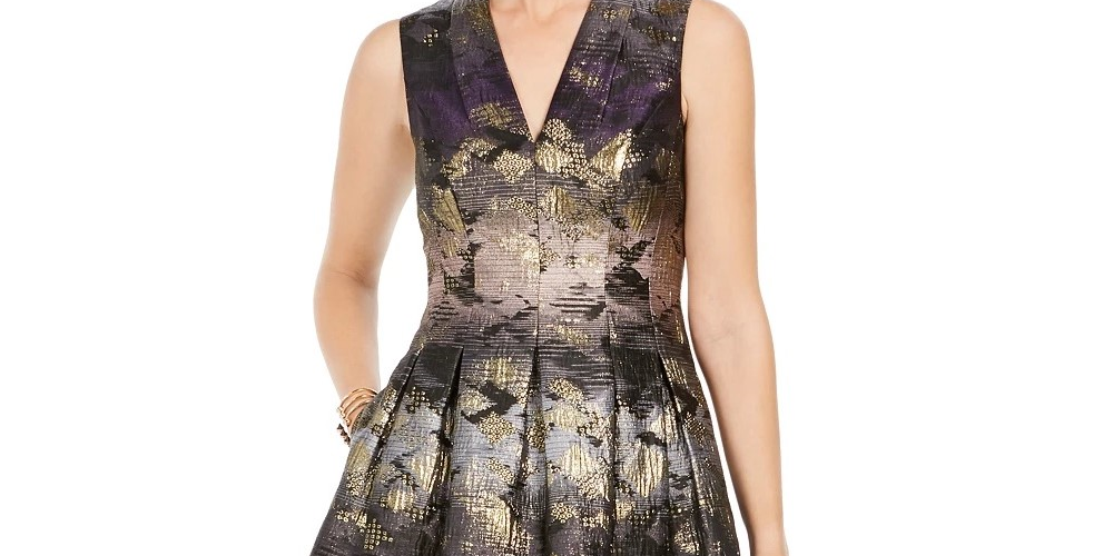 Vestido Vince Camuto Feminino Vince Camuto Metálico Jacquard Fit &amp; Flare Preto Tamanho 10