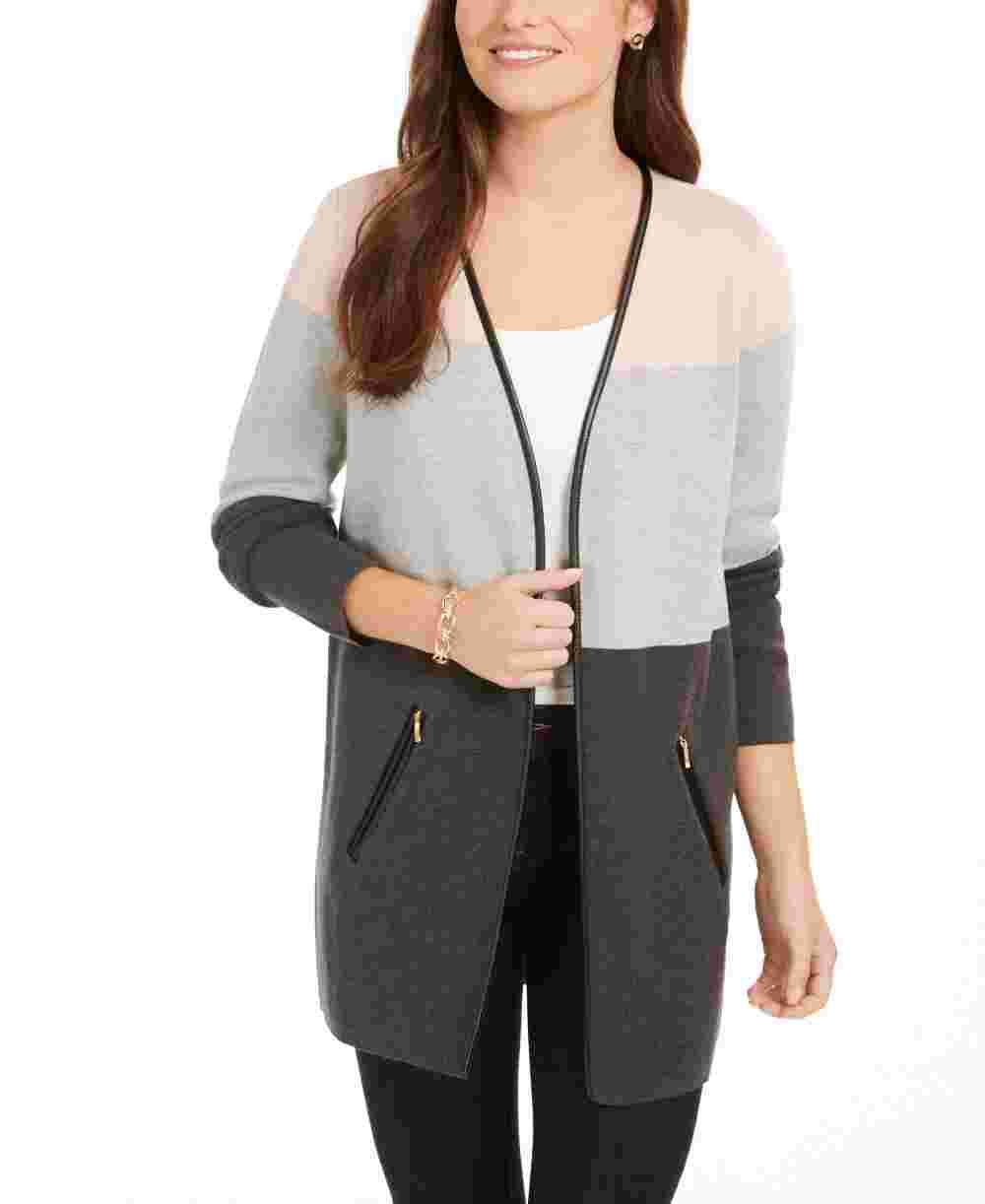 Suéter feminino Charter Club Petite Milano Colorblocked Cotton Completer Cinza PL
