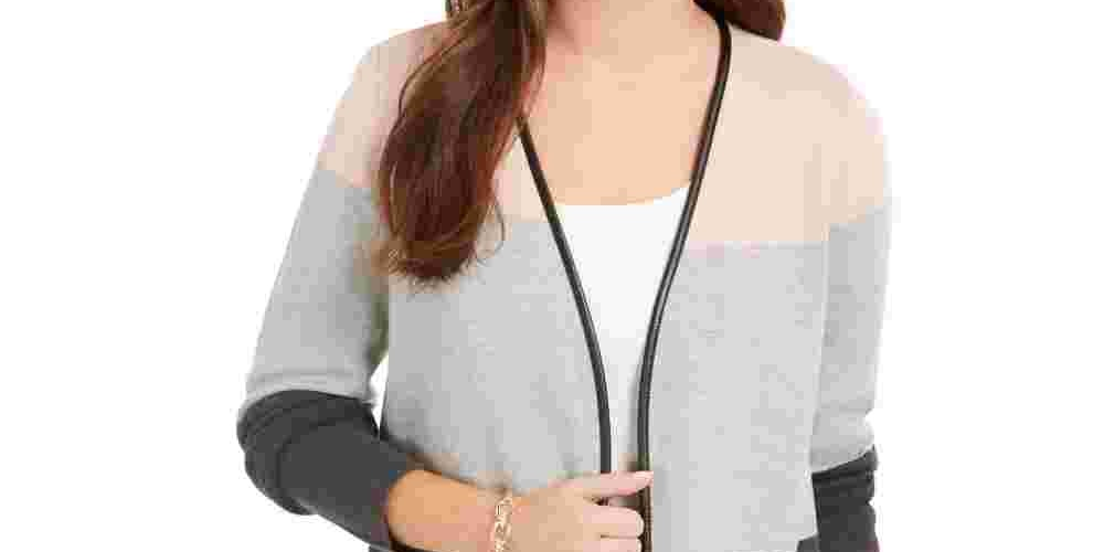 Suéter feminino Charter Club Petite Milano Colorblocked Cotton Completer Cinza PL