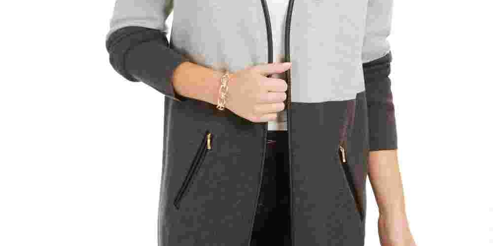 Suéter feminino Charter Club Petite Milano Colorblocked Cotton Completer Cinza PL