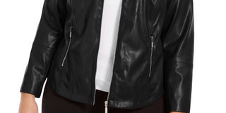 Jaqueta de couro sintético plus size feminina Alfani, preta, tamanho 0X