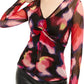 Blusa feminina estampada com frente torcida, preta, tamanho P, da INC International Concepts