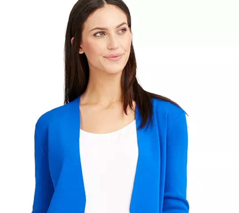 Cardigan feminino Alfani azul manga comprida aberto tamanho pequeno