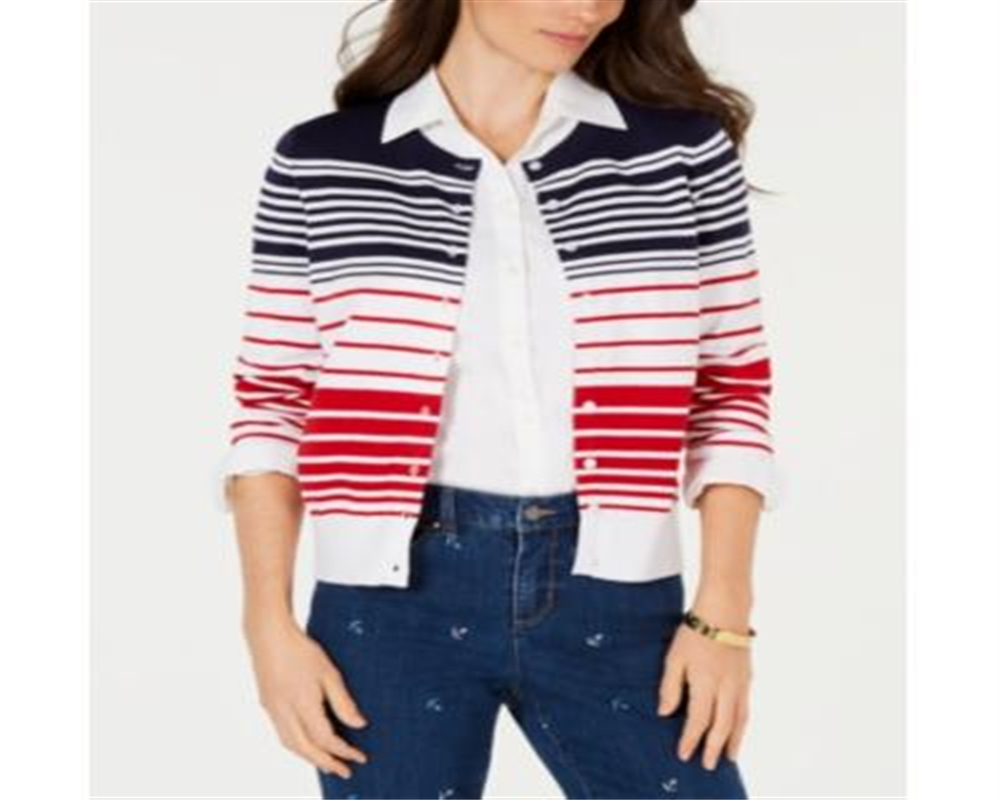 Cardigan listrado feminino Charter Club azul tamanho pequeno