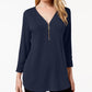 Blusa feminina JM Collection com zíper e manga 3/4, azul, tamanho médio